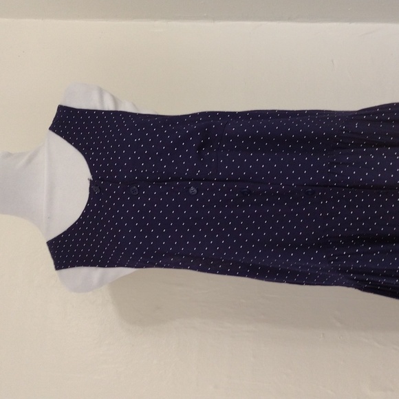 Vintage Anegada's Navy Polka Dot Drop Waist Sleeveless Midi Dress Size L - Picture 10 of 15